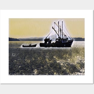 Sunrise Fishing Ship Posters and Art